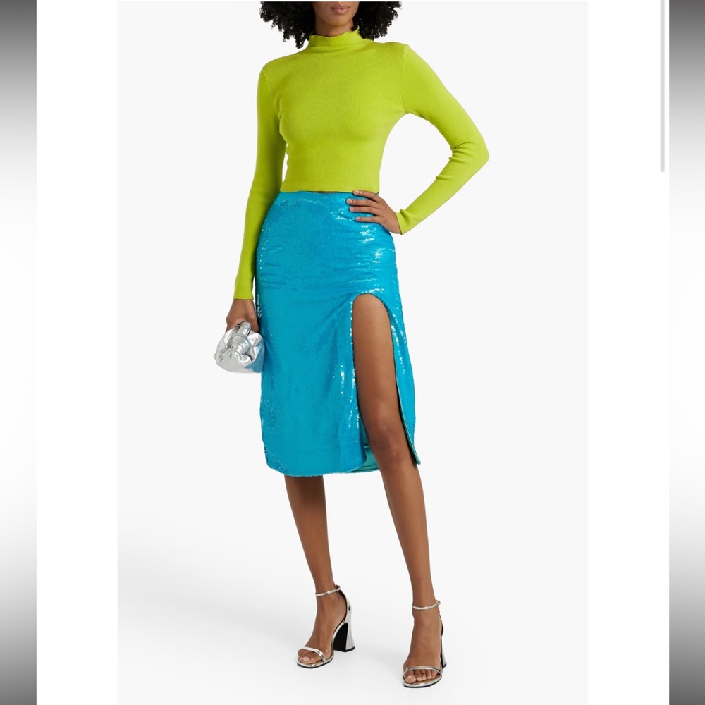 Blue Sequin Midi Skirt, GANNI Sequined Chiffon Midi Skirt – Size EU 38